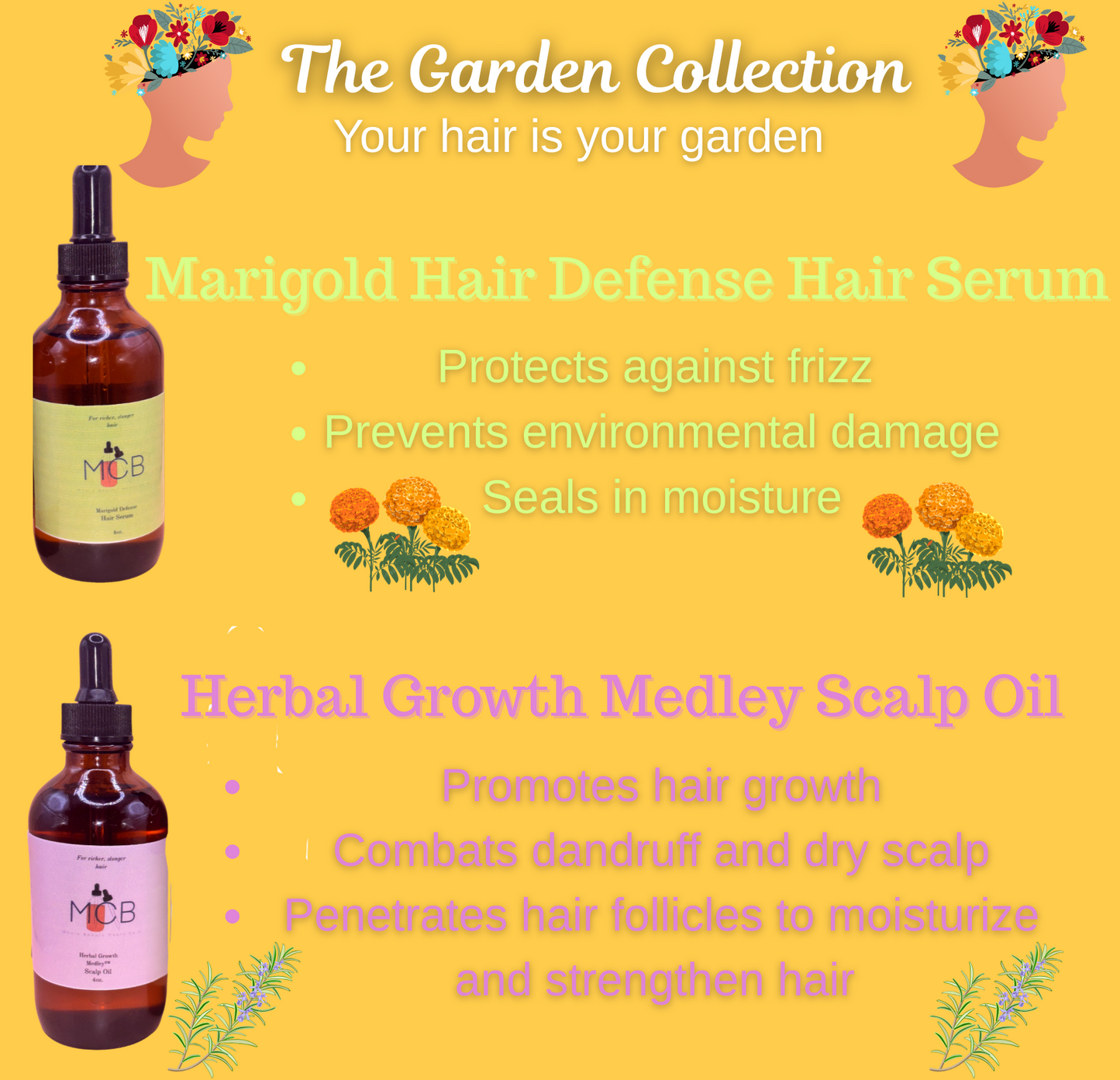 Marigold Defense and Herbal Growth Medley Bundle